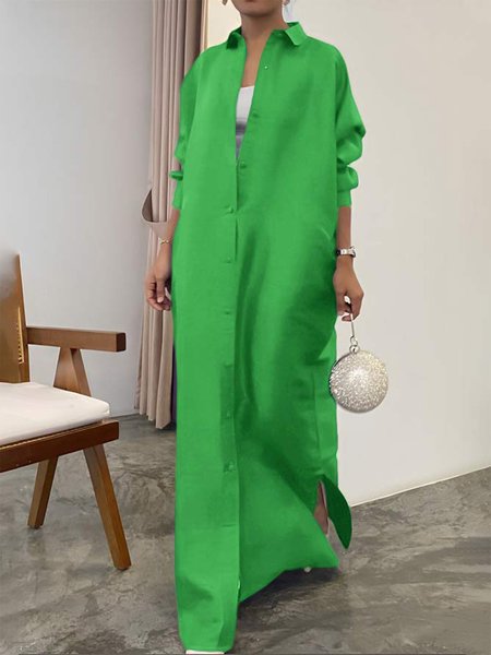 

Urban Loose Plain Maxi Dress With No Belt, Green, Maxi Dresses