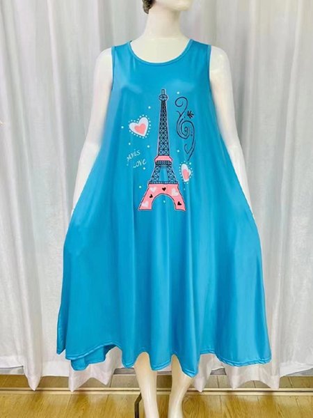 

Breathable Comfortable Loose Eiffel Tower Vest Nightdress, Blue, Sleepwear&Robes