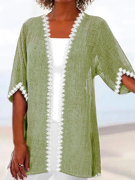 

Cross Neck Plain Casual Linen Two-Piece Set, Green, Suit Set