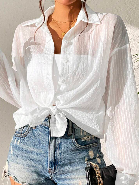 

Loose Shirt Collar Geometric Casual Blouse, White, Shirts & Blouses