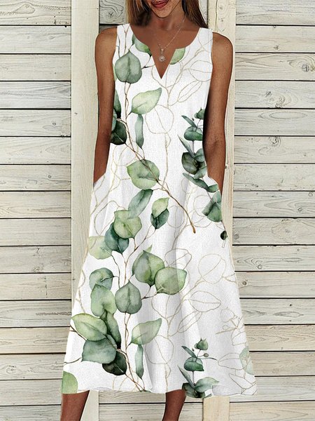 

Leaf Loose Casual V Neck Dress, Green, Dresses