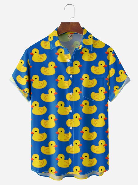 

Ducks Chest Pocket Short Sleeve Hawaiian Shirt, Navy blue, Men Shirts