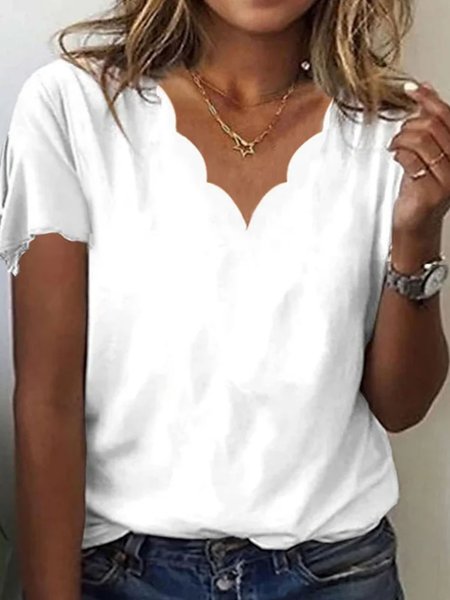 

Plus Size Jersey Casual V Neck Loose T-Shirt, White, T-Shirts