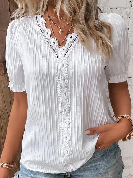 

Plus Size Casual Lace Plain Shirt, White, Blouses & Shirts