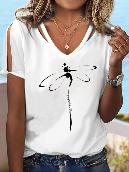 

Loose Split Sleeves Casual Jersey Printing T-Shirt, White, T-Shirts
