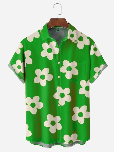 

Floral Chest Pocket Short Sleeve Hawaiian Shirt, Green, Men Shirts