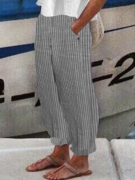 Plus Size Striped Loose Casual Pants, Gray, Pants