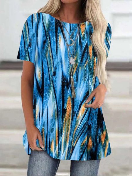 Casual Crew Neck Ombre Loose Shirt, Blue, Shirts & Blouses