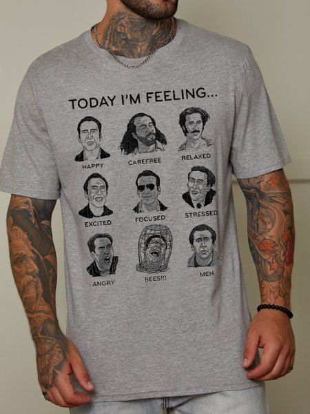 

Men's Cotton funny mood Crew Neck Casual T-Shirt, Light gray, T-shirts