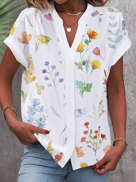 

Casual Loose V Neck Shirt, White, Shirts & Blouses