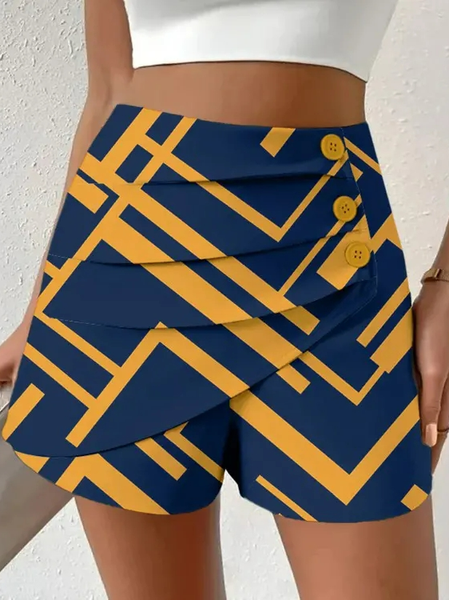 

Geometric Regular Fit Casual Shorts, Navy blue, Shorts