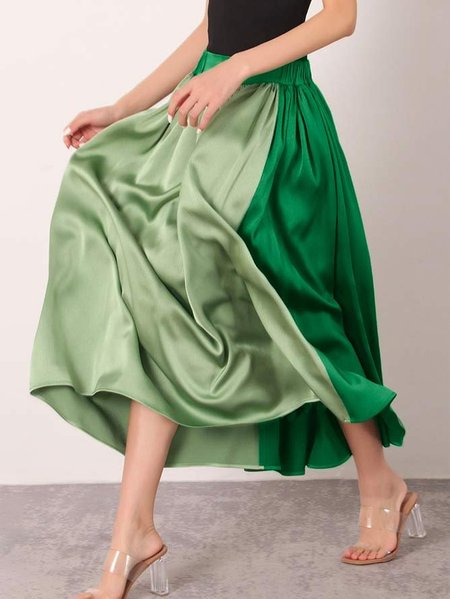 

Satin Regular Fit Color Block Elegant Skirt, Green, Skirts