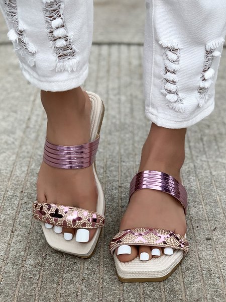 

Pink Stripe Rhinestone Woven Slides, Sandals & Slippers