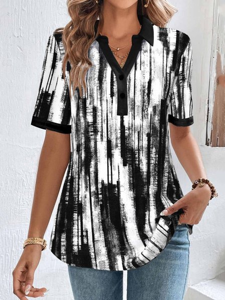 

Summer Abstract Graffiti Design V-Neck Loose Top, Black, Shirts & Blouses