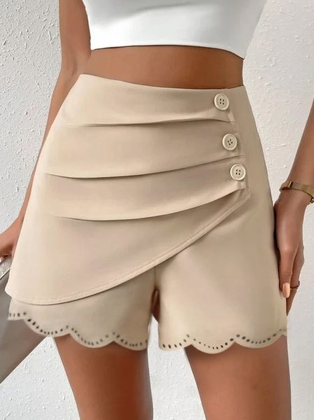

Loose Devore Plain Casual Shorts, Khaki, Shorts