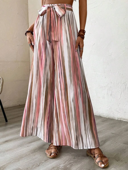 

Loose Casual Striped Pants, Red, Pants