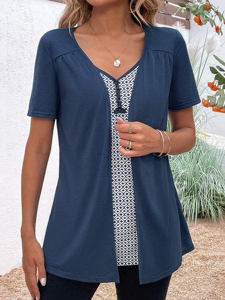 

Navy Geometric Panel Knit Loose Top, Dark blue, Shirts & Blouses