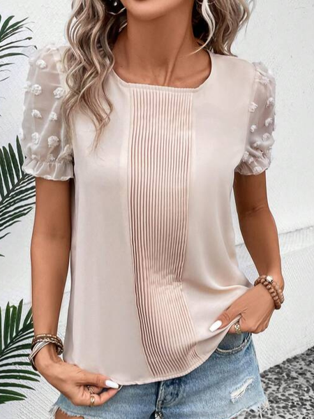 

Crew Neck Casual Loose Plain Shirt, Pink, Shirts & Blouses