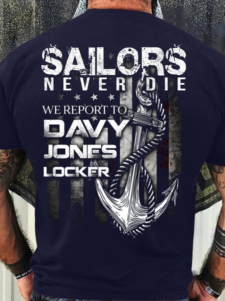 

Men's Funny Sailors Never Die We Report To Davy Jones Locker Graphic Printing 4th Of July Crew Neck Casual America Flag Cotton T-Shirt, Purplish blue, T-shirts