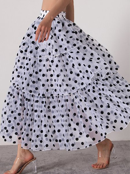 

Maxi Daily Polka Dots Mesh Skirt, White, Skirts