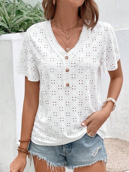 

Womens Casual V Neck Plain Loose Shirt, White, Shirts & Blouses