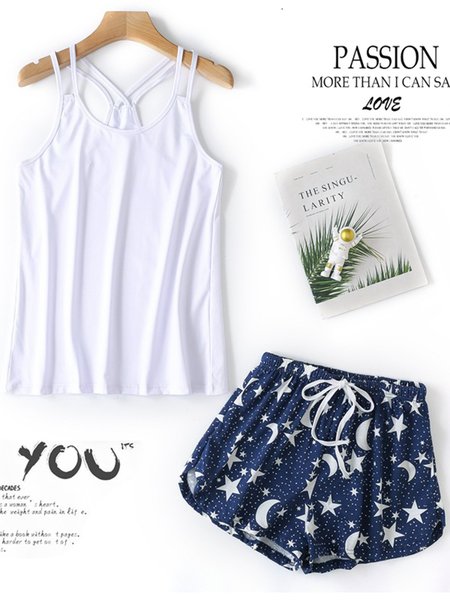 

Breathable Loose Comfortable Floral Camisole Pajama Set, White, Loungewear & Sleepwear