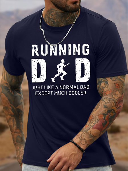 

Men's Funny Running Dad Juat I Like A Normal Dad Except Much Cooler Graphic Printing Cotton Loose Casual Text Letters T-Shirt, Purplish blue, T-shirts