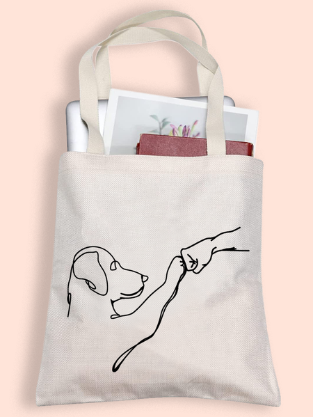 

Dog Fist Bump Casual Regular Fit Shopping Tote, White, Bags