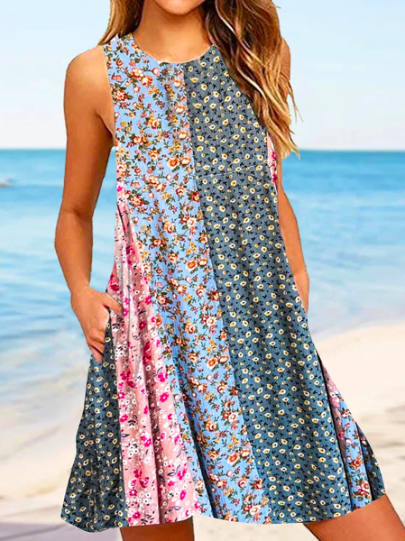 

Floral Crew Neck Casual Dress, Pink, Dresses