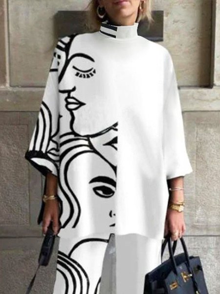 

Urban Loose Three Quarter Abstract Print Top, White, Blouses and Shirts