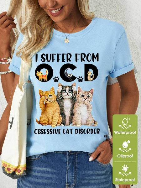 

I Suffer From Ocd Obsessive Cat Disorder Women's Cats Waterproof Oilproof And Stainproof Fabric T-Shirt, Light blue, T-shirts
