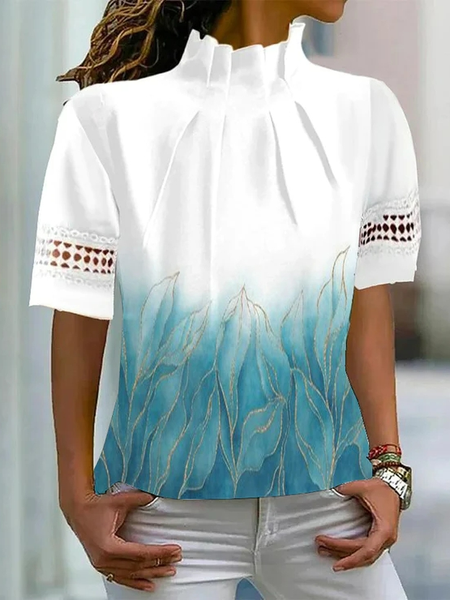

Stand Collar Loose Casual Floral Shirt, White, Shirts & Blouses