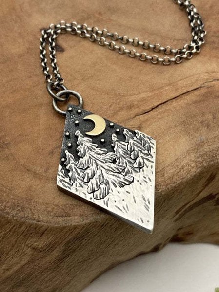 

Casual Forest Abstract Painting Pattern Necklace Retro Women's Accessories, Silver, Necklaces