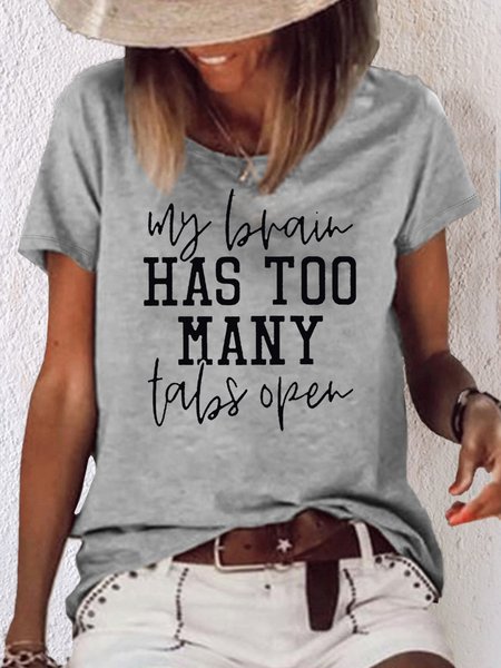 

Women's Cotton Graphic Tees Tabs Open Round Neck Casual T-Shirt, Gray, T-shirts
