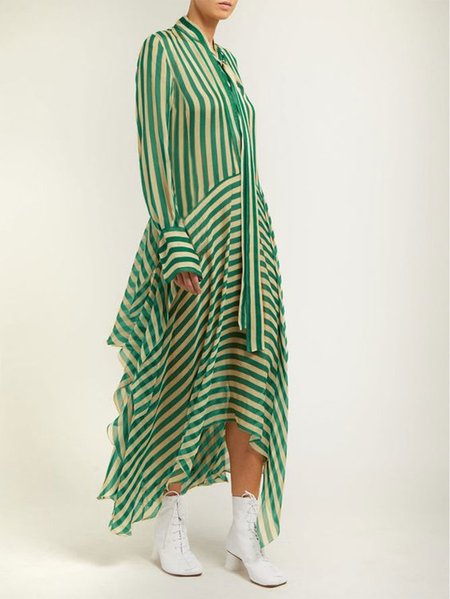 

Color Block Shirt Collar Elegant Loose Dress, As picture, Maxi Dresses
