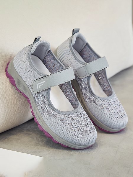 

Comfortable and Breathable Mesh Shock Absorption Soothing Velcro Walking Sneakers, Light gray, Sneakers