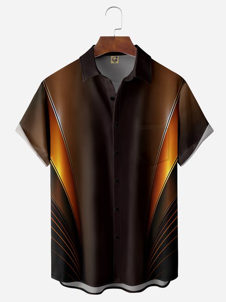 

Geometric Chest Pocket Short Sleeve Casual Shirt, Brown, Men Shirts