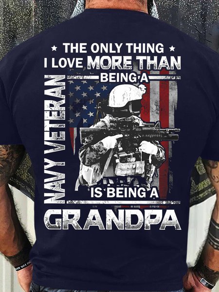 

Men's Funny The Only Thing I Love More Than Being A Navy Veteran Grandpa Graphic Printing 4th Of July Casual Cotton Crew Neck Text Letters T-Shirt, Purplish blue, T-shirts