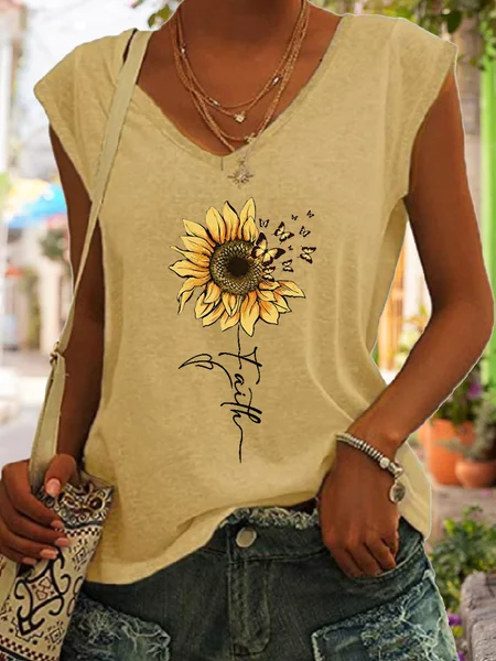 

Women's Sunflower Faith Cotton-Blend V Neck Simple Tank Top, Khaki, Tank Tops