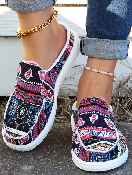 

Women's Ethnic Pattern Loafers Comfortable & Lightweight Ladies Shoes, As picture, Sneakers