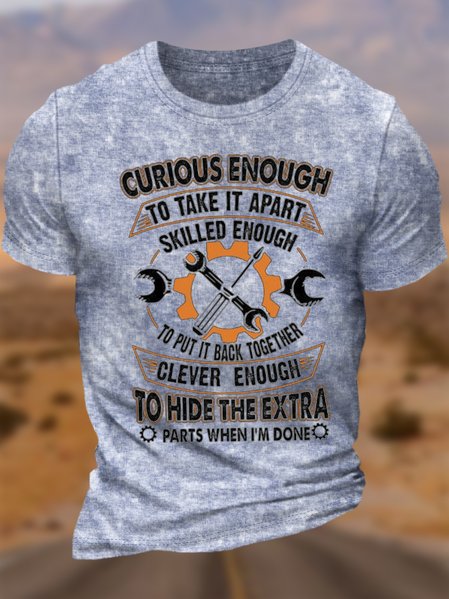 

Men's Curious Enough To Take It Apart Skilled Enough To Put It Back Together Funny Graphic Printing Regular Fit Text Letters Casual Crew Neck T-Shirt, Blue, T-shirts