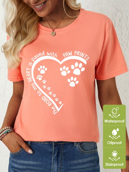 

Women's Dog Lovers The Road To My Heart Is Paved With Paw Prints Loose Waterproof Oilproof And Stainproof Fabric T-Shirt, Pink, T-shirts