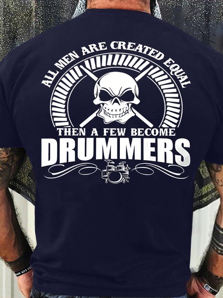 

Men's Funny All Man Are Created Equal Drummers Skull Graphic Printing Cotton Crew Neck Casual Loose T-Shirt, Purplish blue, T-shirts