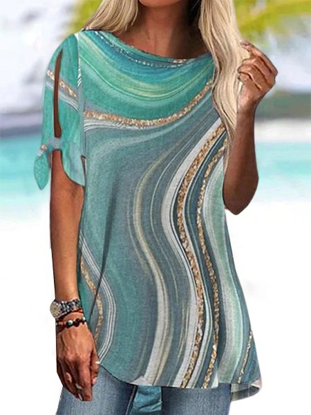 

Country Relaxed/Marble Pattern Loose Cotton Linen Top, Green, Shirts & Blouses