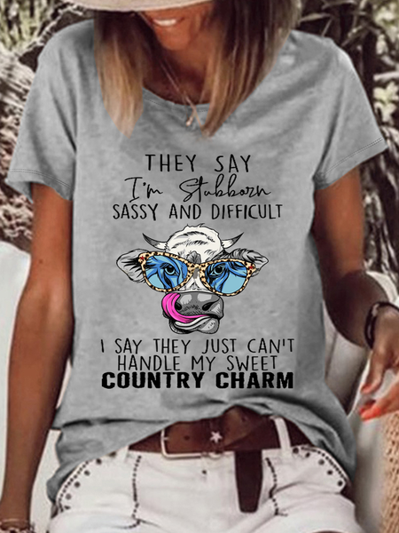 

Women's Funny They Say I'm Stubborn Sassy and Difficult. I Say They Just Can't Handle My Sweet Country Charm Casual T-Shirt, Gray, T-shirts