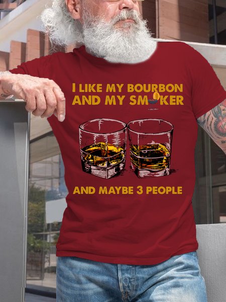 

Men's I Like My Bourbon And My Smoker And Maybe 3 People Vintage BBQ Cotton T-Shirt, Red, T-shirts