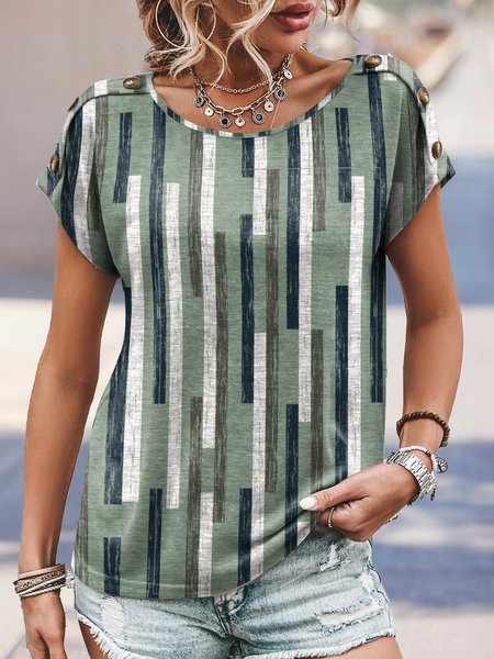 

Geometric Crew Neck Casual T-Shirt, Green, T-Shirts
