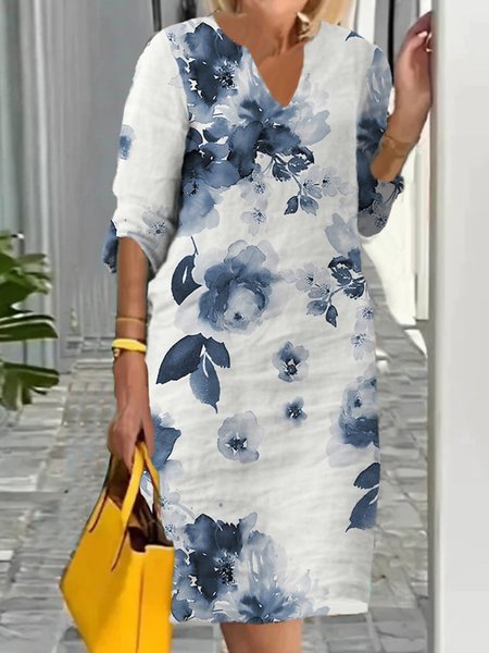 

Casual Floral Crew Neck Loose Dress, Blue, Dresses