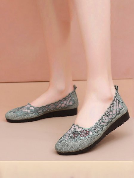 

Breathable Comfortable Soft Sole Floral Embroidery Pumps, Green, Flats
