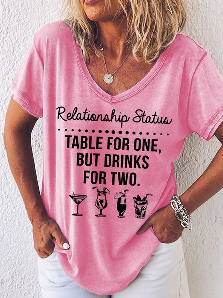 

Women's Funny relationship status table for one but drinks for two Graphic Printing Text Letters Casual Cotton-Blend T-Shirt, Red, T-shirts